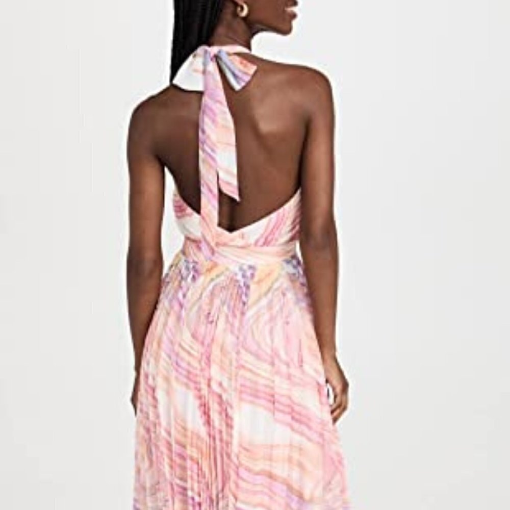 Rococo Sand NWT Dress Eira Long Dress Peach Lilac Chiffon Halter Open Back - Picture 6 of 16